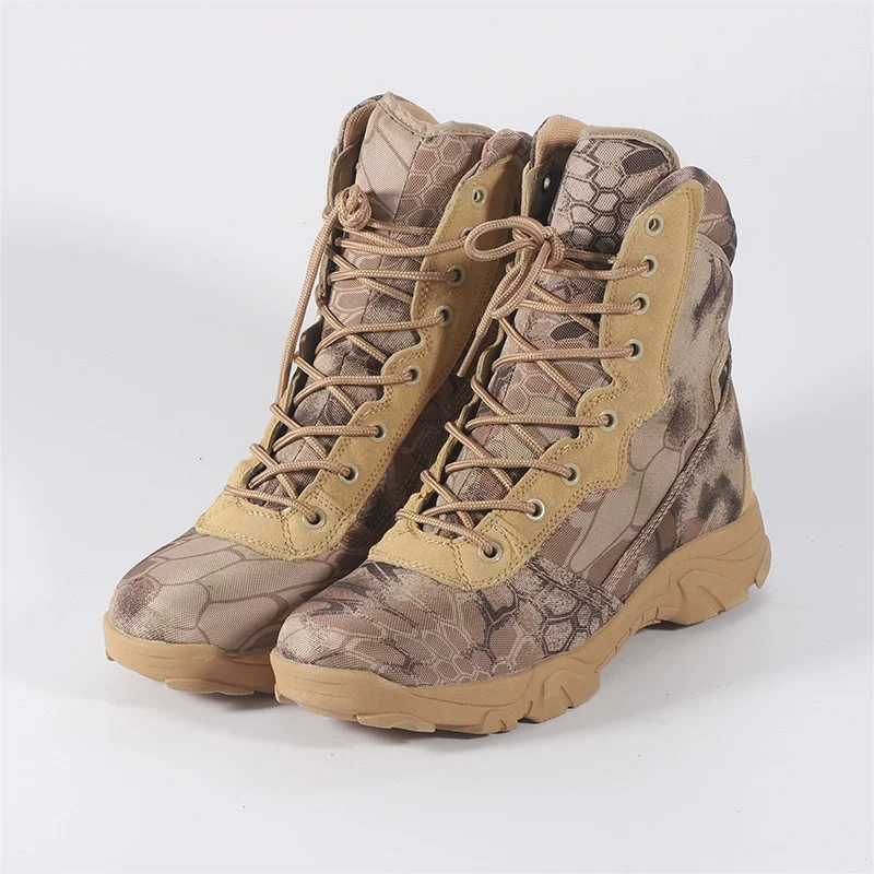 LOUIHAWK Men’s Tactical High-Top Boots — Desert Camouflage Hiking Shoes