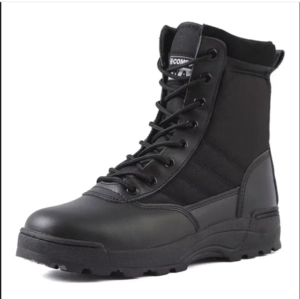 Tactical Men's Combat Boots – Ankle-Height Leather Work & Hiking Shoes with Side Zipper