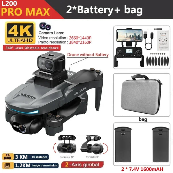 L200 Pro Max 4K GPS Drone with 2-Axis Gimbal 360° Laser Obstacle Avoidance