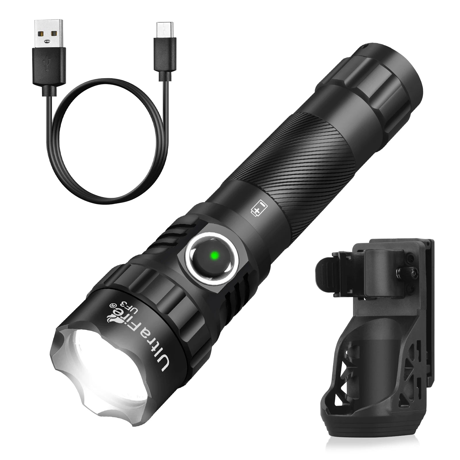 UltraFire UF3 Tactical Flashlight - 1200 Lumens, IP67 Waterproof, USB-C Rechargeable