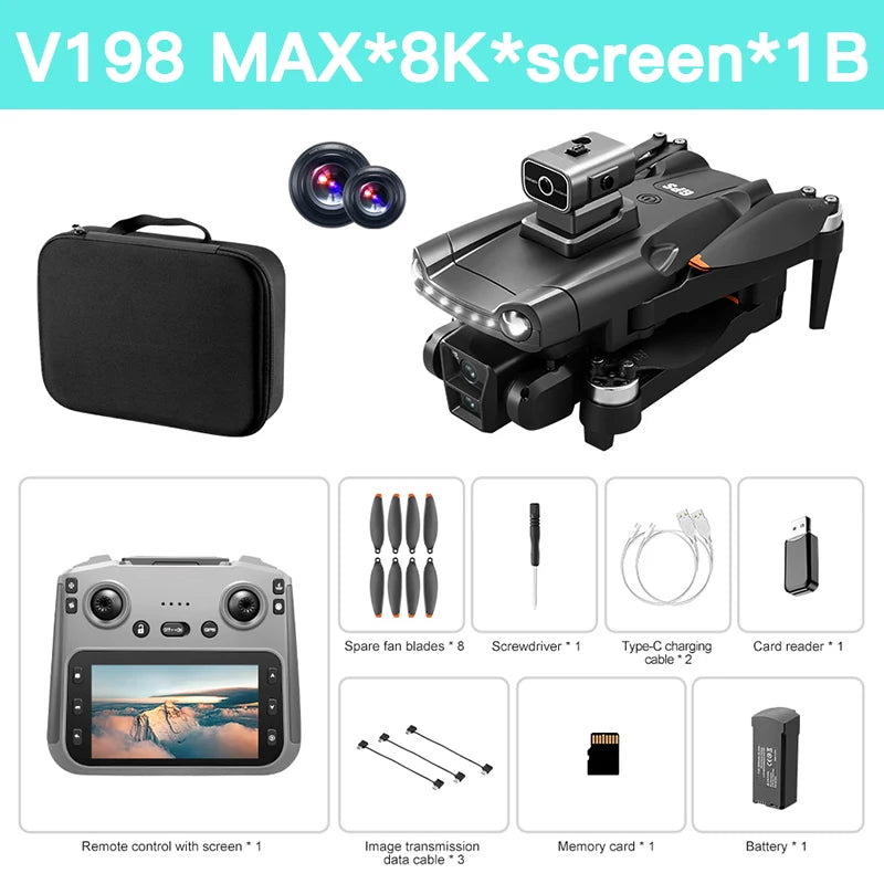 Lenovo V198 Max 8K GPS Brushless Drone with Laser Obstacle Avoidance 4.5-Inch Screen Remote