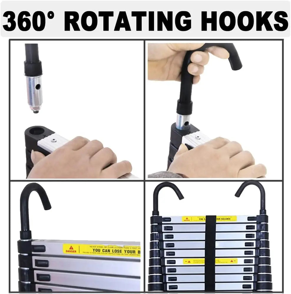 6.2m Telescopic Extendable Ladder with Roof Hooks