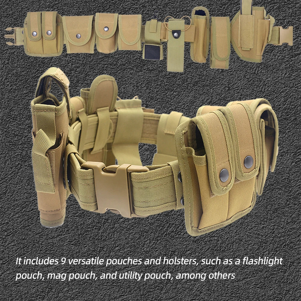 Adjustable Tactical Utility Belt with Multiple Pouches
