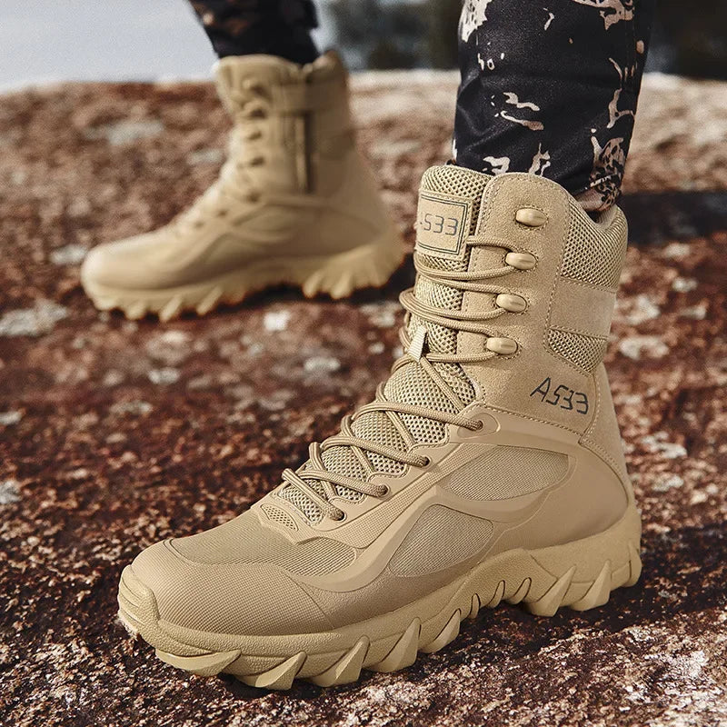 Men's High-Top Tactical Hiking Boots – Breathable Desert Work Shoes with Extended Sizing