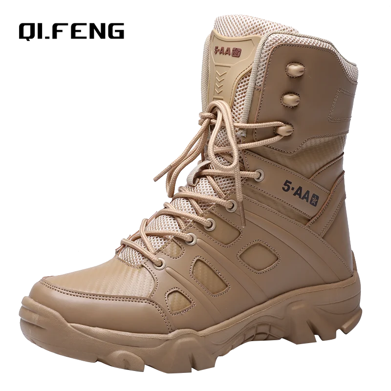 QIFENG Men’s Tactical Combat Boots — Large Size Mid-Calf Army & Work Boots