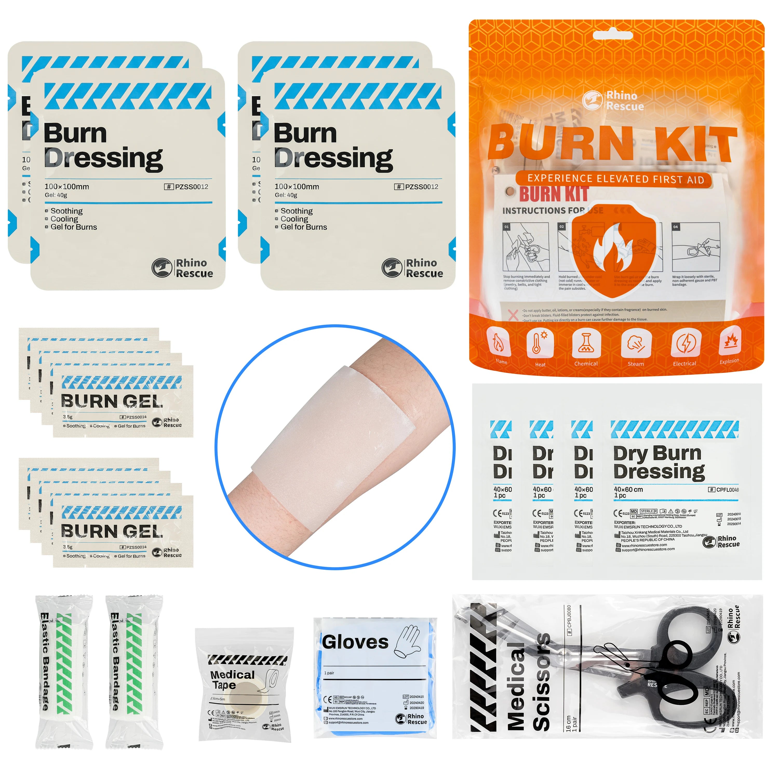 RHINO RESCUE Emergency Burn Care Kit – Complete First Aid Burn Treatment Set