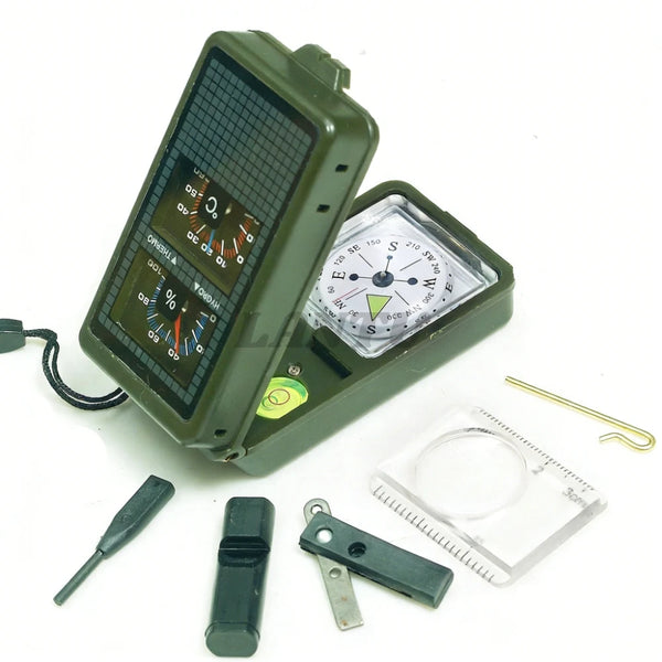 12-in-1 Tactical Survival Compass with Flashlight, Whistle & Fire Starter