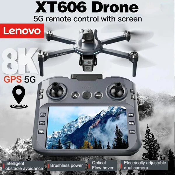 Lenovo XT606 8K GPS Brushless Drone with Dual Camera, Servo Gimbal & 5.6-Inch Screen Remote