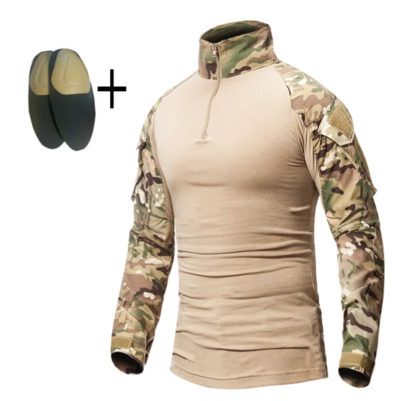 Men's Multicam Tactical Uniform Set – Shirt & Pants with Knee & Elbow Pads