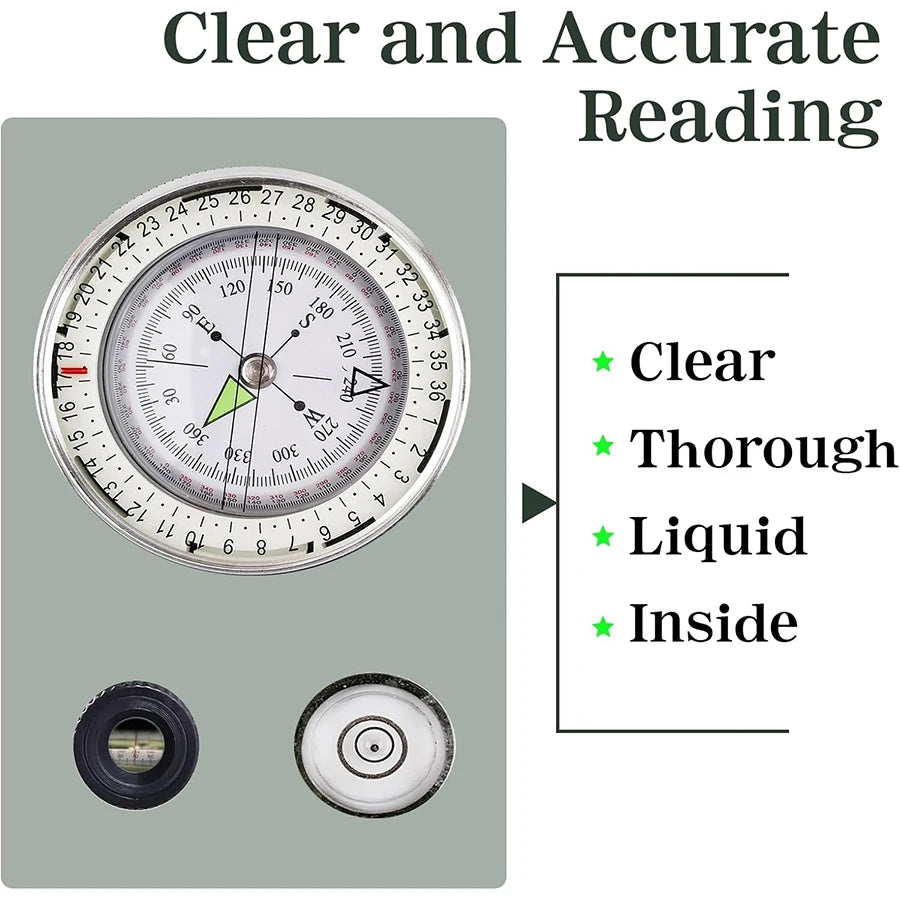 Military Tactical Waterproof Sighting Compass with Fluorescent Dial & Carabiner