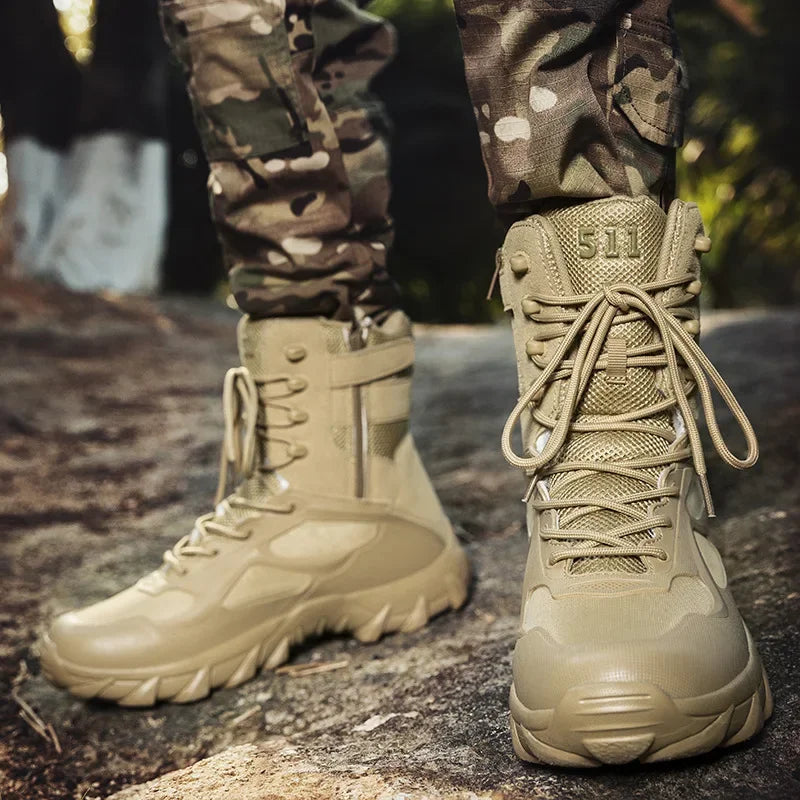 Men's High-Top Tactical Hiking Boots – Breathable Desert Work Shoes with Extended Sizing