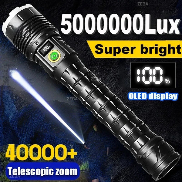 1000W LED Tactical Flashlight - 5000M Long Range, Rechargeable 10000mAh, Waterproof