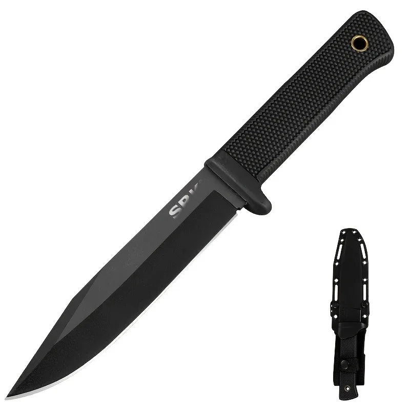 Black knife with sheath on a white background