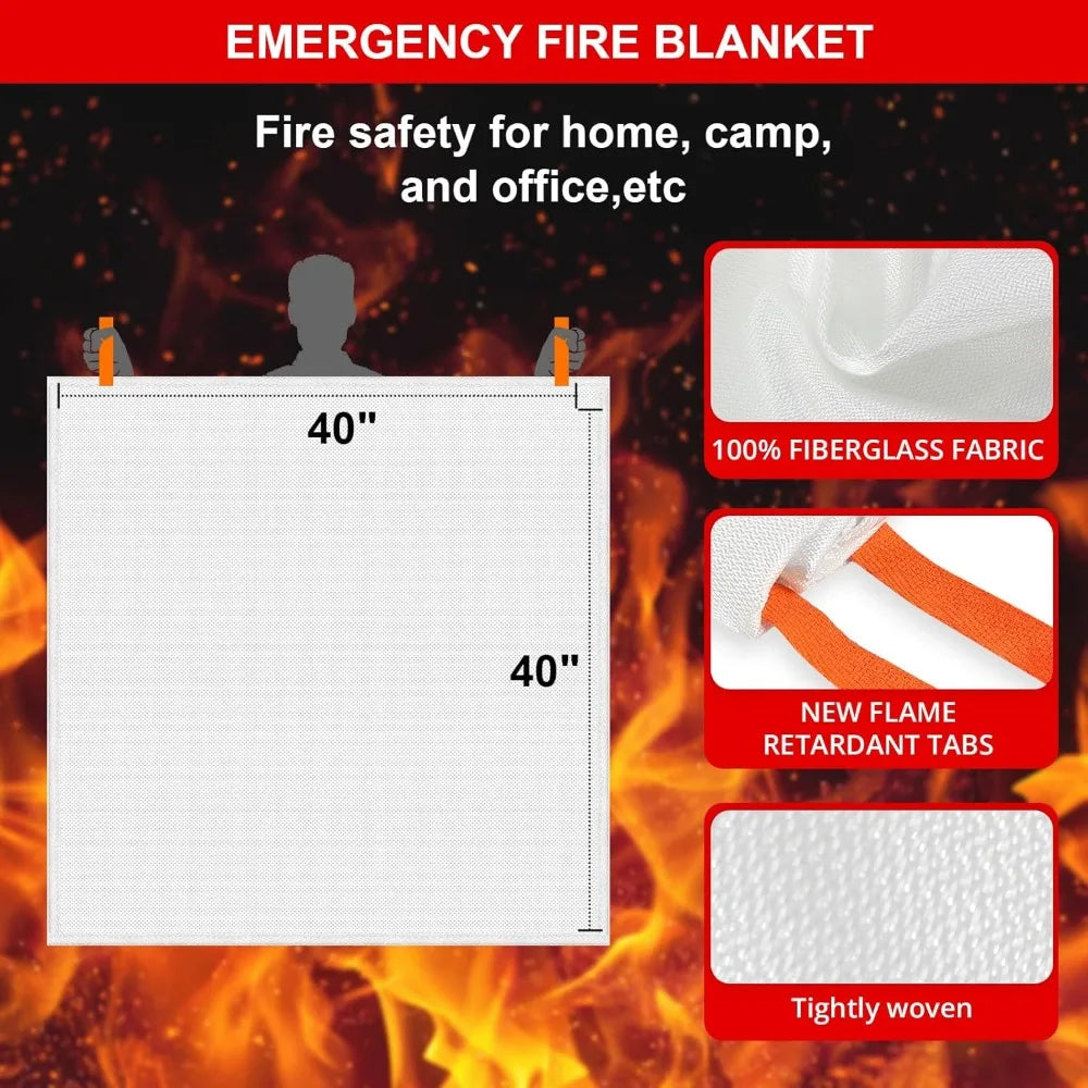 Emergency Fire Blanket 2-Pack – 40" x 40" Flame-Resistant Safety Covers