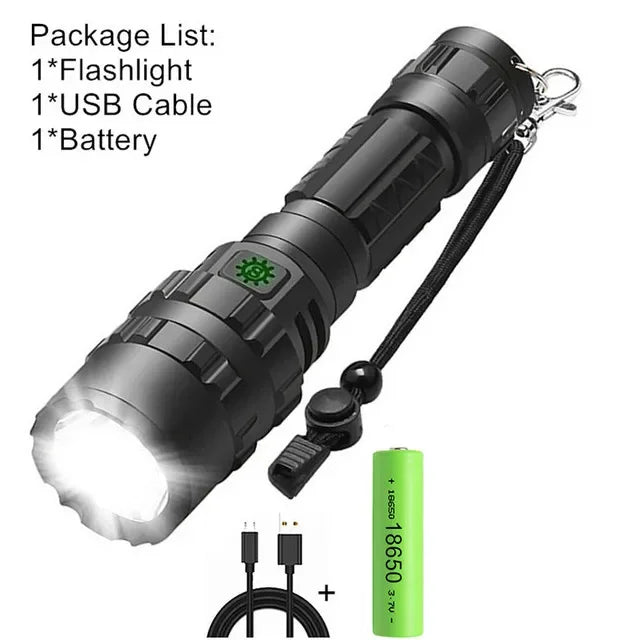 Professional LED Tactical Flashlight - USB Rechargeable, Waterproof, 1000 Lumen