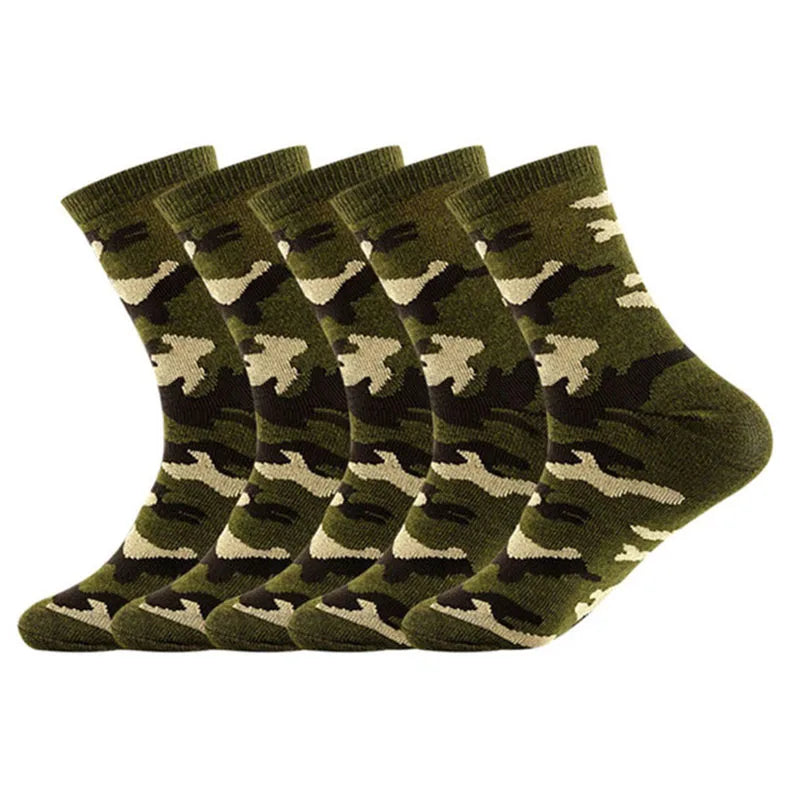 5 Pairs of Camouflage Mid-Tube Cotton Socks – Breathable & Comfortable