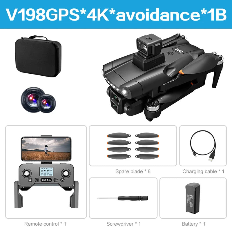 Lenovo V198 Max 8K GPS Brushless Drone with Laser Obstacle Avoidance 4.5-Inch Screen Remote