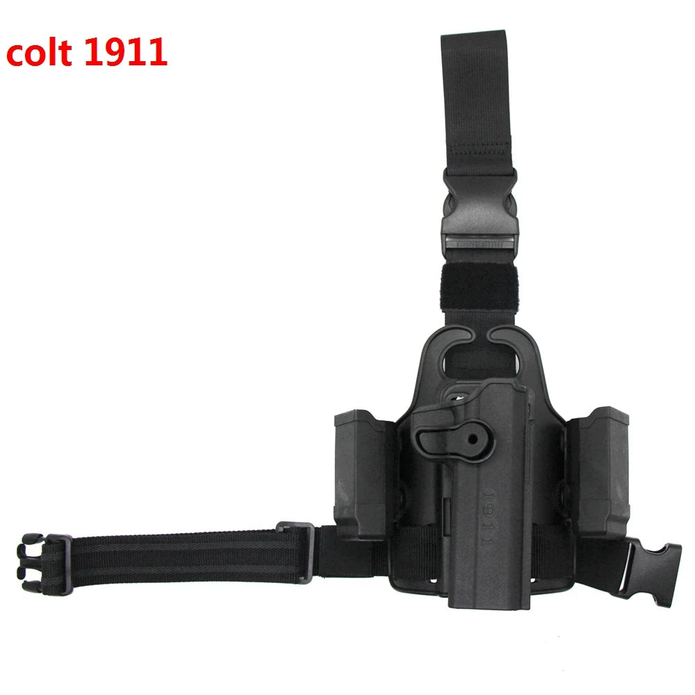 Tactical Drop-Leg Pistol Holster – Nylon Thigh Rig with Dual Mag Pouch | CLUSGO