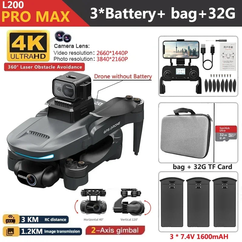 L200 Pro Max 4K GPS Drone with 2-Axis Gimbal 360° Laser Obstacle Avoidance