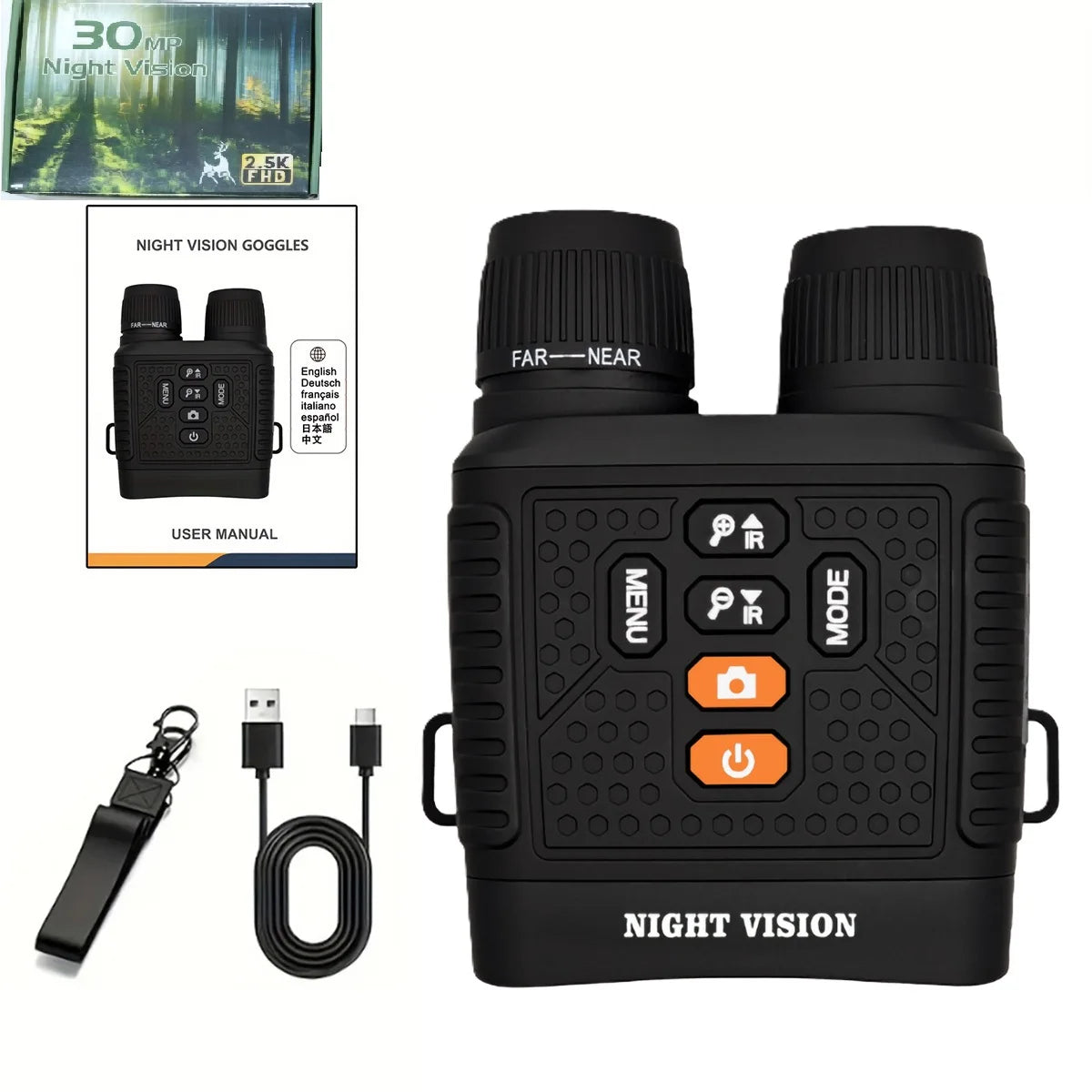 Night Vision Binoculars 2.5K 6X Digital Zoom with Tactical Light 2000mAh Battery