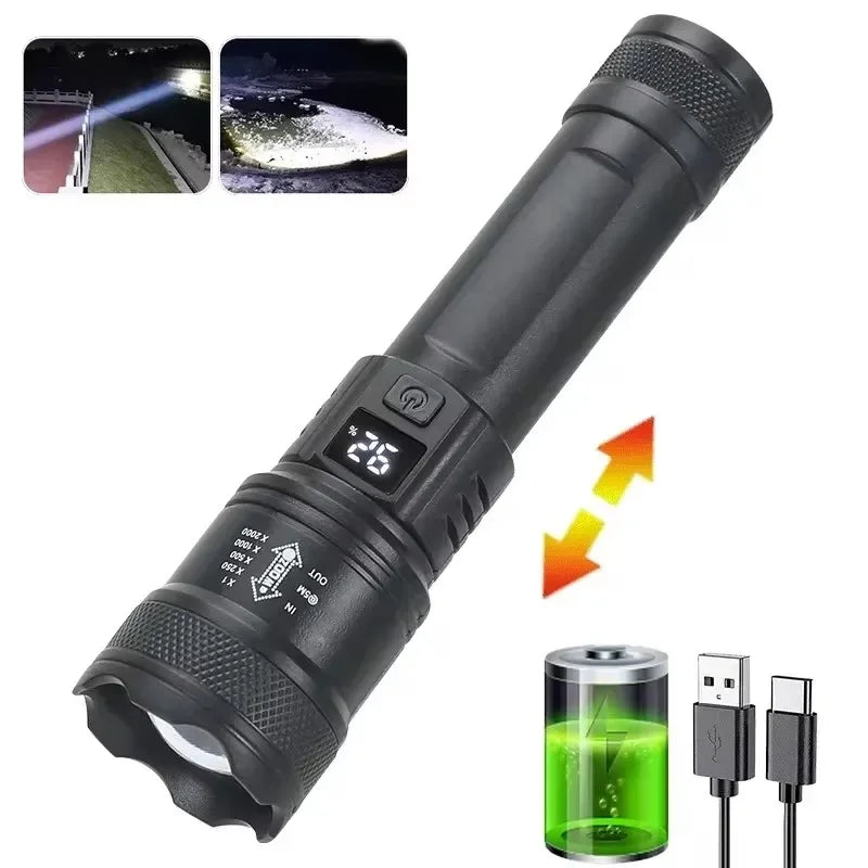 1600000 Lumen USB Rechargeable LED Tactical Flashlight | Waterproof Long Range Torch
