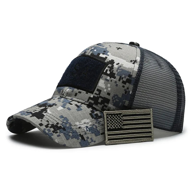 Adjustable Breathable Baseball Cap with Geometric Camouflage Design and UV Protection