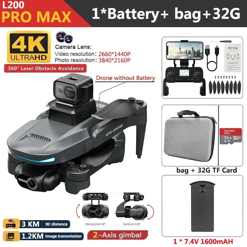 L200 Pro Max 4K GPS Drone with 2-Axis Gimbal 360° Laser Obstacle Avoidance