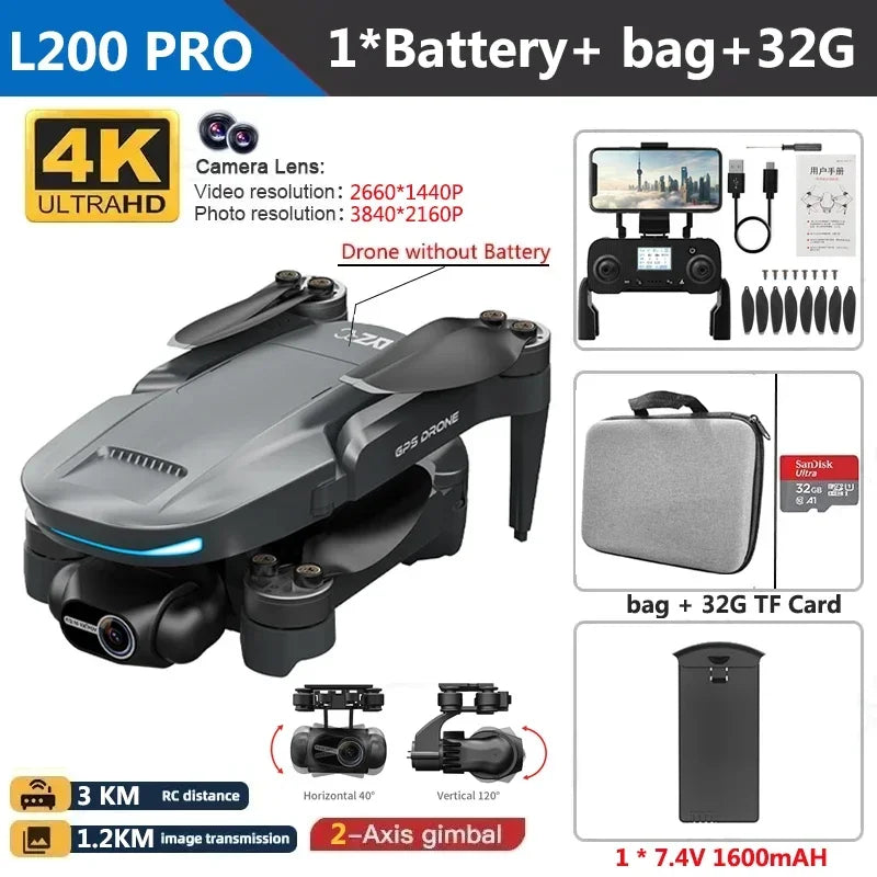 L200 Pro Max 4K GPS Drone with 2-Axis Gimbal 360° Laser Obstacle Avoidance