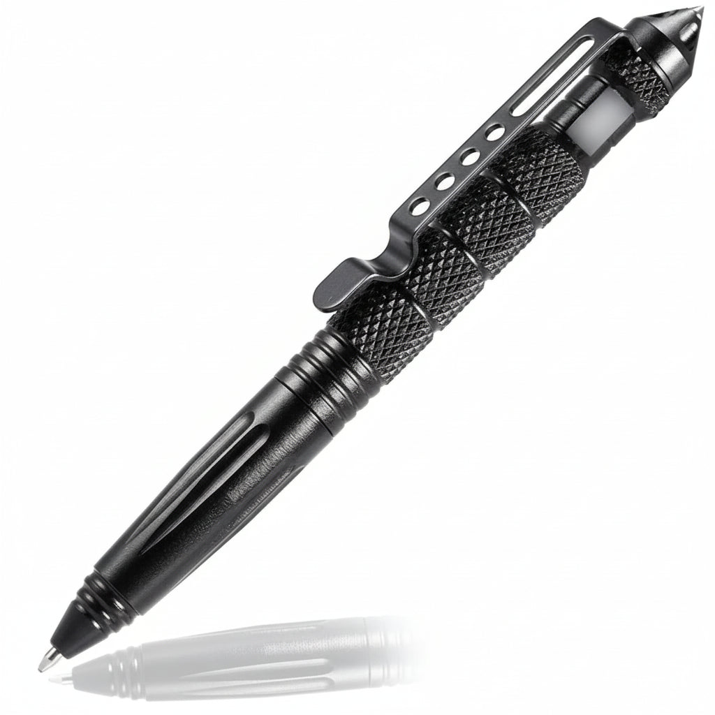 Black tactical pen on a white background with 'Tactical Pen' text.