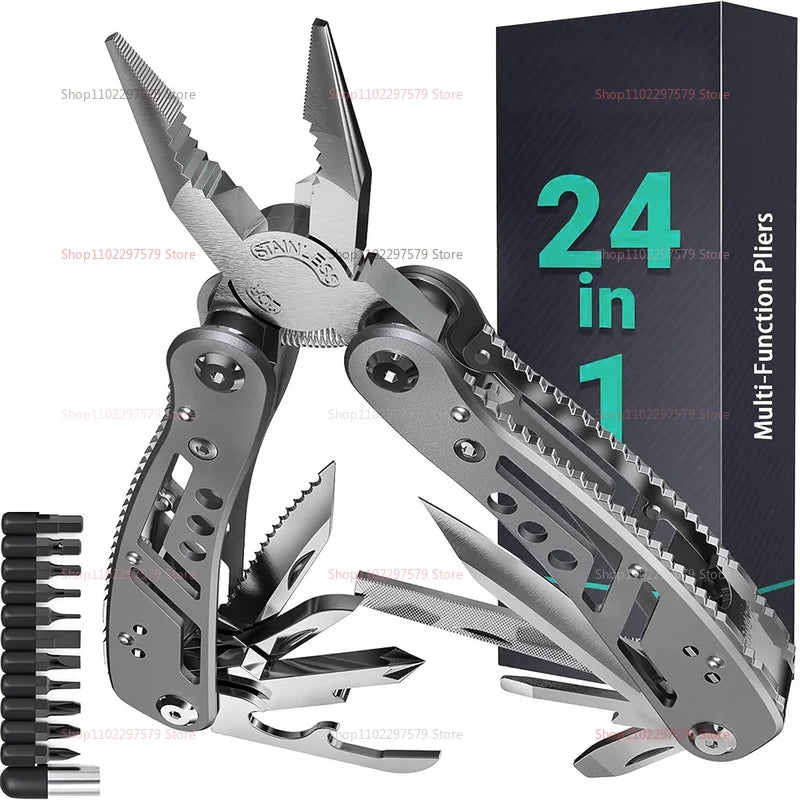 24-in-1 Mini Folding Multi-Tool – Stainless Steel Pocket Knife & Pliers with Sheath