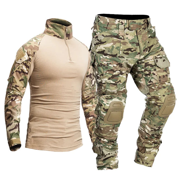 Men's Multicam Tactical Uniform Set – Shirt & Pants with Knee & Elbow Pads