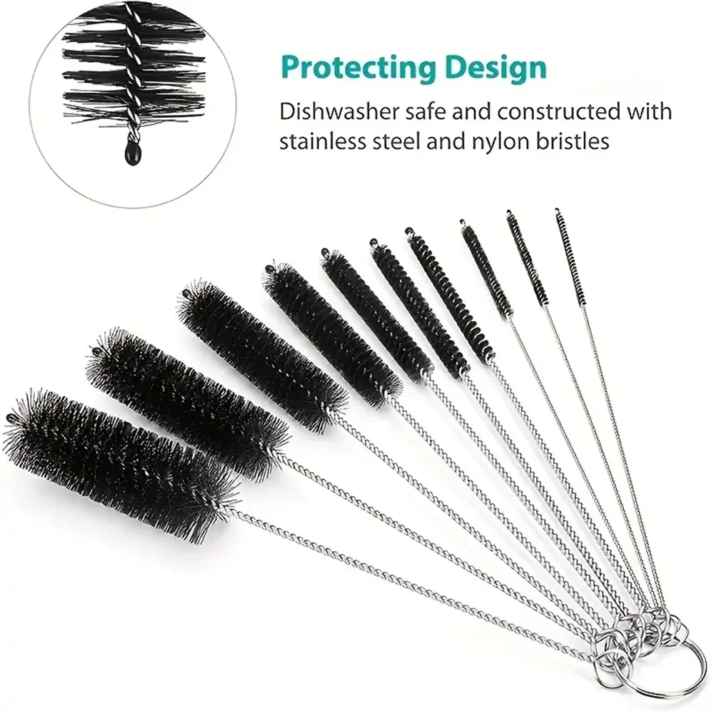 0PCS Multi-Size Nylon Cleaning Brush Set — Bottles, Straws & Tubes