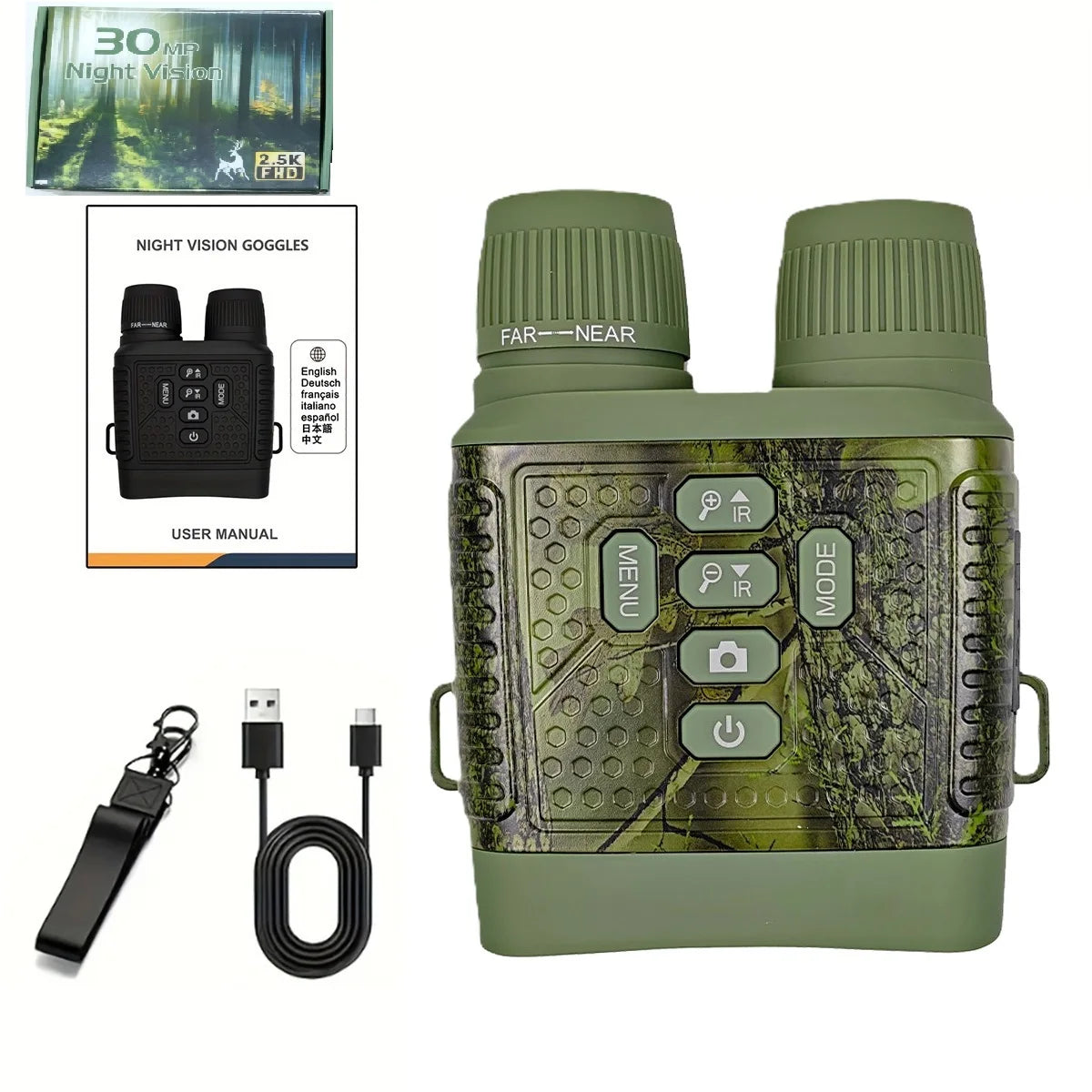 Night Vision Binoculars 2.5K 6X Digital Zoom with Tactical Light 2000mAh Battery