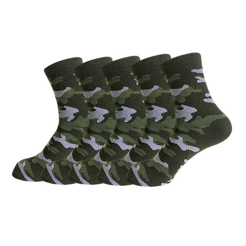 5 Pairs of Camouflage Mid-Tube Cotton Socks – Breathable & Comfortable