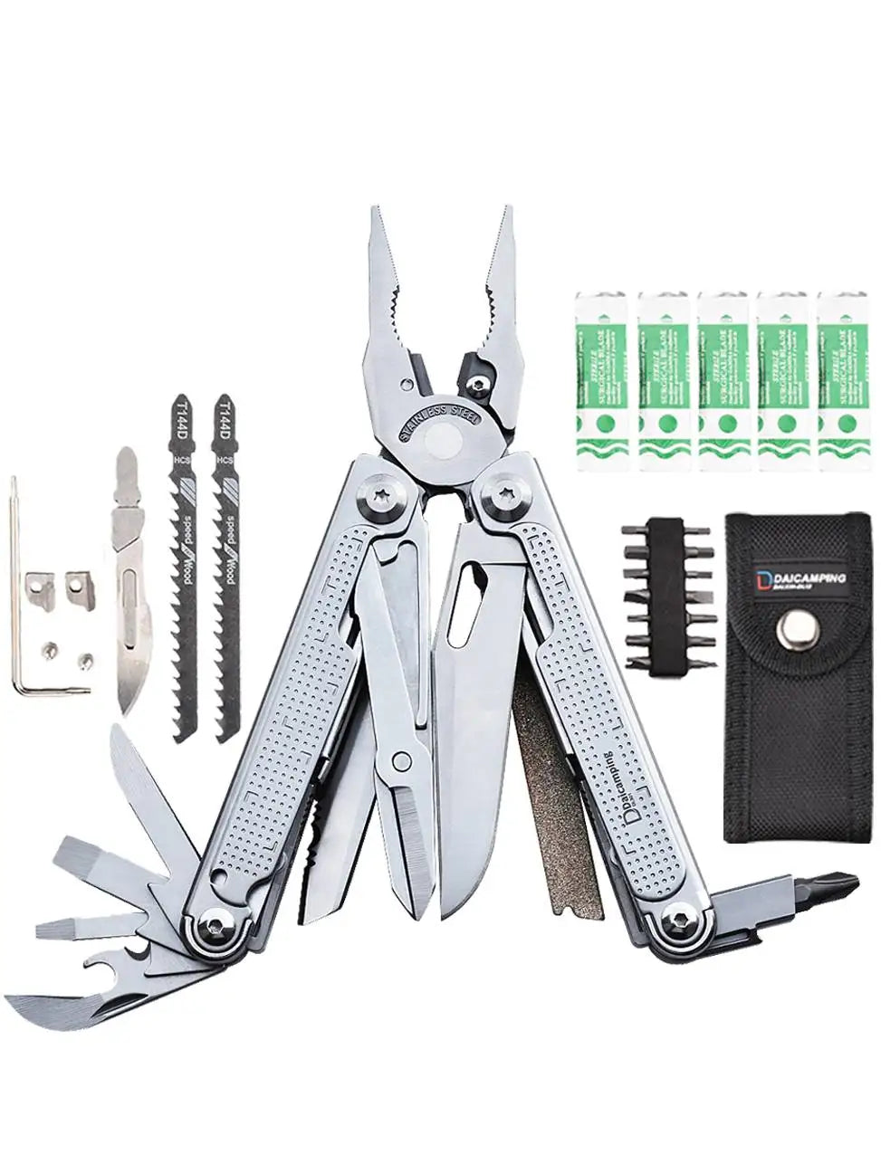Daicamping DL30 Multi-Tool – Folding EDC Pliers with Knife, Scissors & 16 Bits